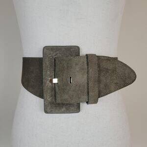 Vintage Express Belt Medium Green Suede Wide Waist Covered Buckle Statement 90s